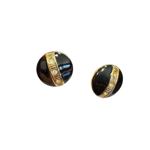 Avon vintage “Dramatic Style” Black and Goldtone clip  Earrings NIB 1988 - Picture 1 of 5
